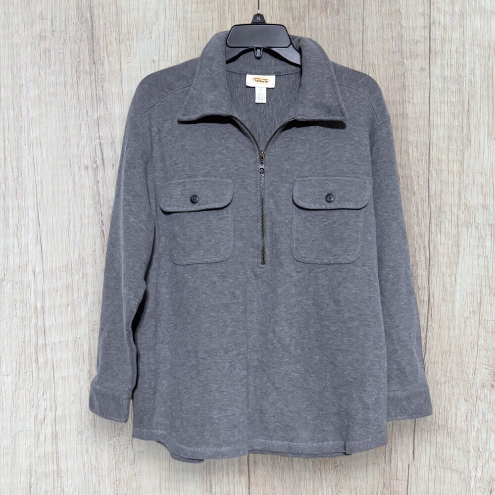 Talbots Gray Half Zip Utility Pullover Shirt 100% Cotton L